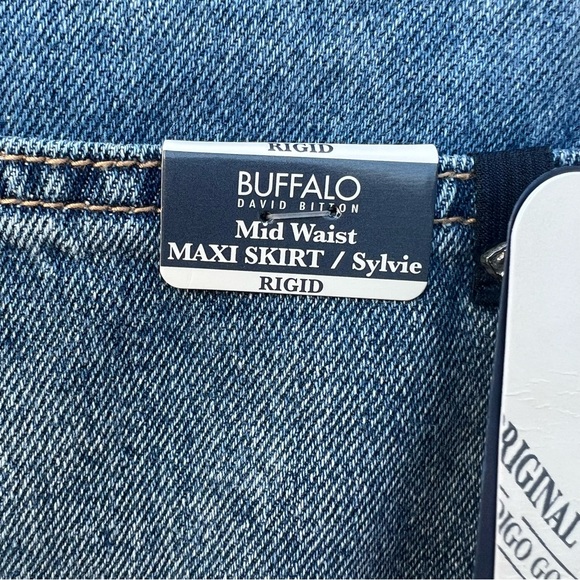 Denim Midi Maxi Skirt Buffalo Worn Indigo w/ Front Slit NWT Boho Casual Cowgirl - Picture 10 of 16